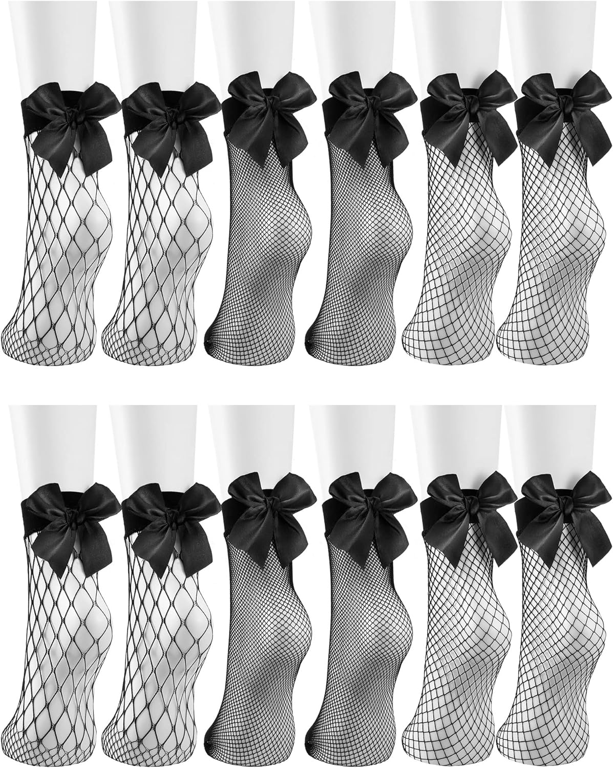 Geyoga 6 Pairs Black Women Fishnet Socks Dress Short Ankle Socks Hollow out Elastic Mesh Lace Socks for Cosplay Summer Wear