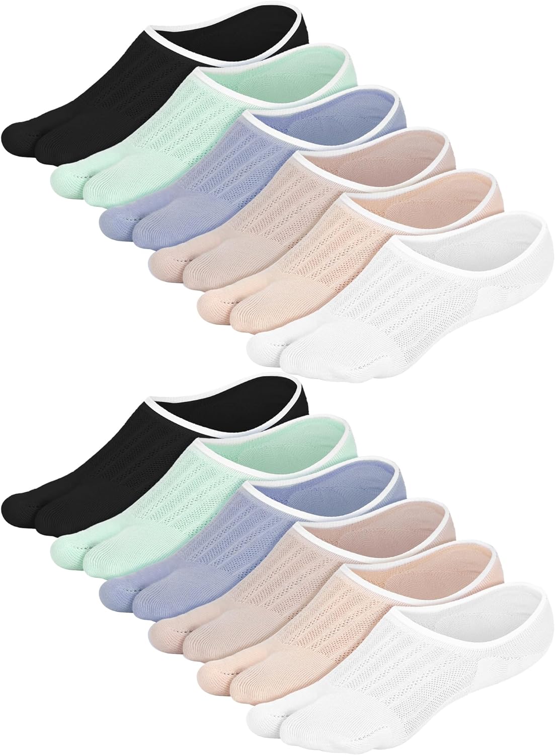 Geyoga 6 Pairs Flip Flop Socks Split Toe Cotton Tabi Socks Low Cut No Show Japanese Style Elastic Short Sandal Sock for Women