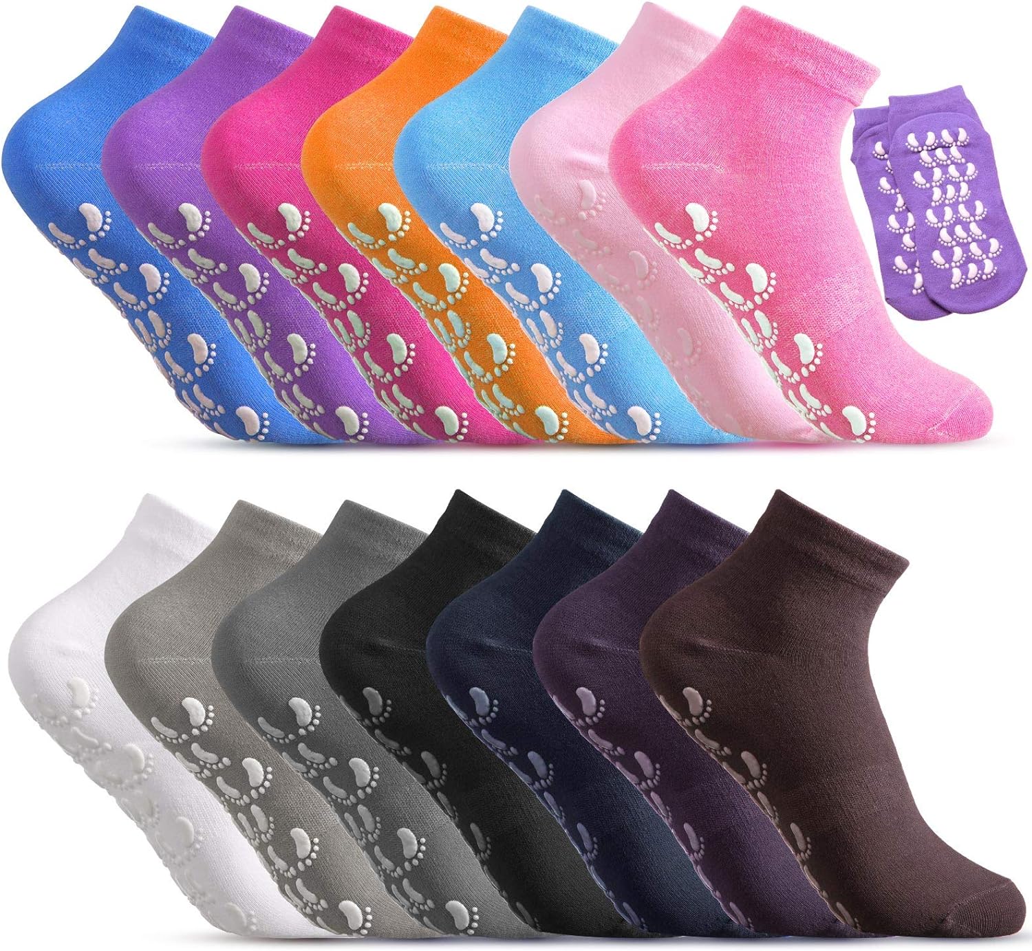 14 Pairs non slip socks for women Men Grip Socks unisex yoga Socks with Grips for Hospital Yoga Pilates