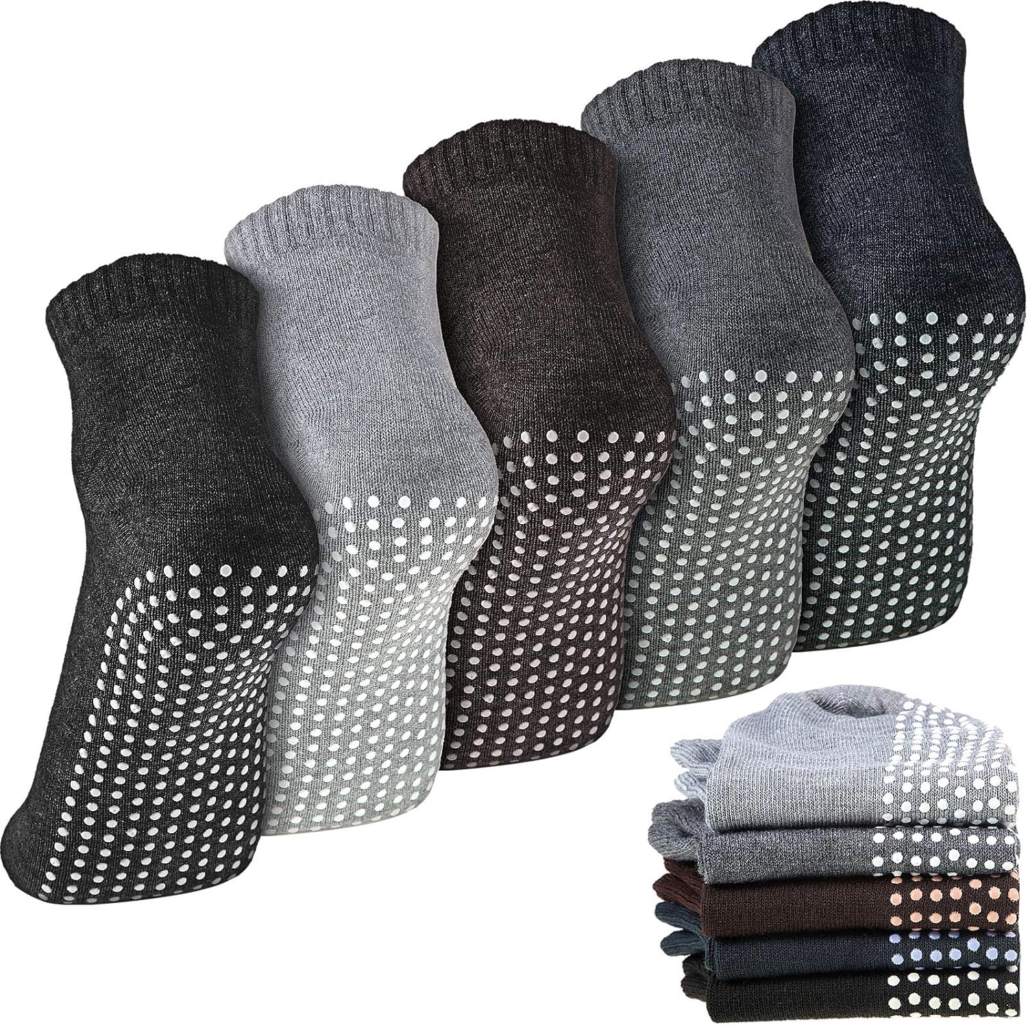 5 Pairs Unisex Grip Socks Anti Skid Slipper Barre Socks Sticky Socks for Yoga Pilates Barre Home Workout Sports