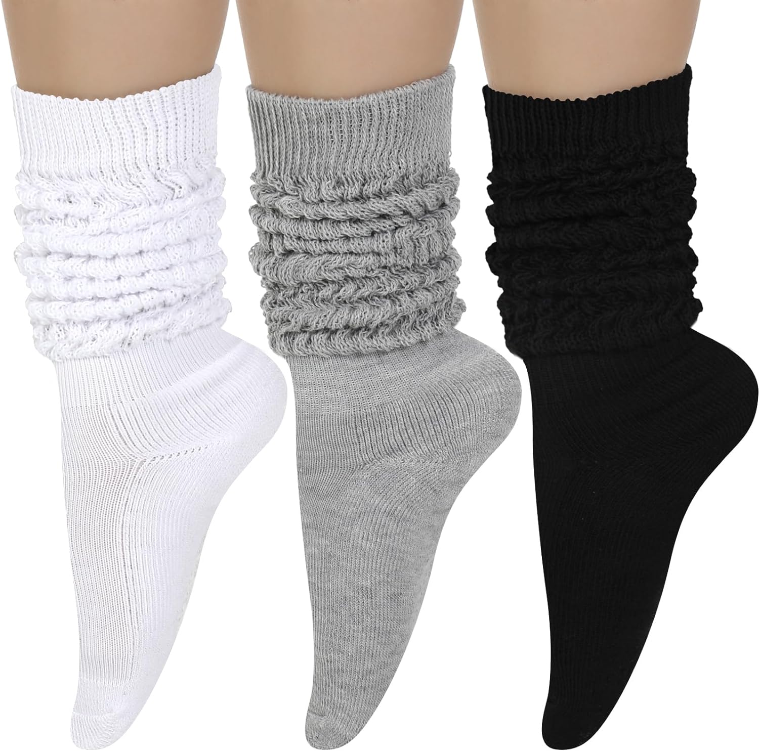 Geyoga 3 Pairs Slouch Socks Scrunch Socks Cotton Knit Boot Socks Soft Long Socks Winter Stacked Socks for Women Girls