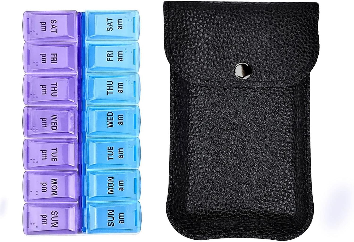 Travel Pill Organizer 2 Times a Day, PU Leather Portable Pill Case for Women/Men, 7 Day AM PM Pill Box with Travel Pouch Medicine Organizer for Vitamins Medicine Fish Oils Supplements (Small)