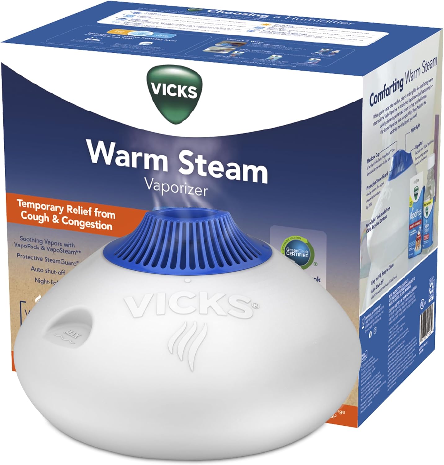 Vicks Warm Steam Vaporizer, Small to Medium Rooms, 1.5 Gallon Tank  Warm Mist Humidifier for Baby and Kids Rooms with Night Light, Works with Vicks VapoPads and VapoSteam