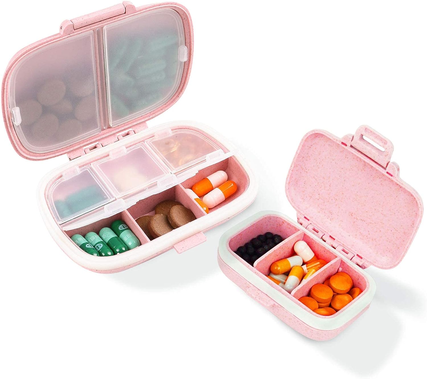 2 Pack Pill Case Organizer,Travel Pill Box with Label, Daily Medicine Organizer Case, Waterproof Pocket Container Case, Portable Pink Supplement Case Medicine Container Compact for for Vitamin