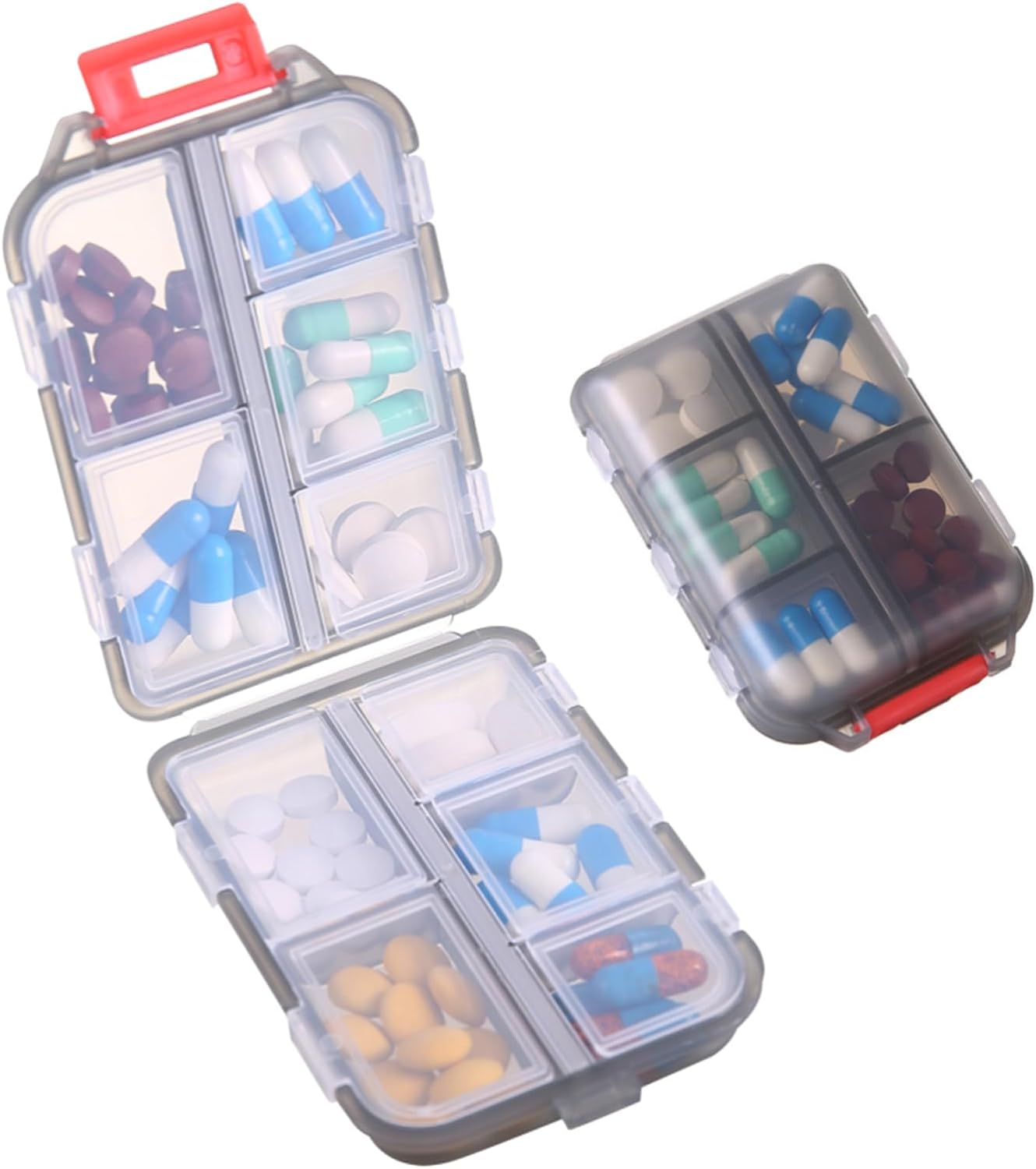 1Pack Travel Pill Organizer - 10 Compartments Pill Case, Compact and Portable Pill Box, Perfect for On-The-Go Storage, Pill Holder for Purse Gray