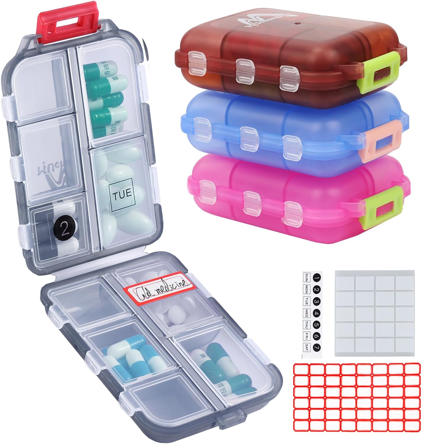 M MUchengbao 4PS Pill Organizer Travel Pill Box   164 Slice LabelsPortable Folding Small Pill Case Daily Pill Box Organizer Pill Container Used for Carry-on Storage Vitamin Fish Oil Pills Etc