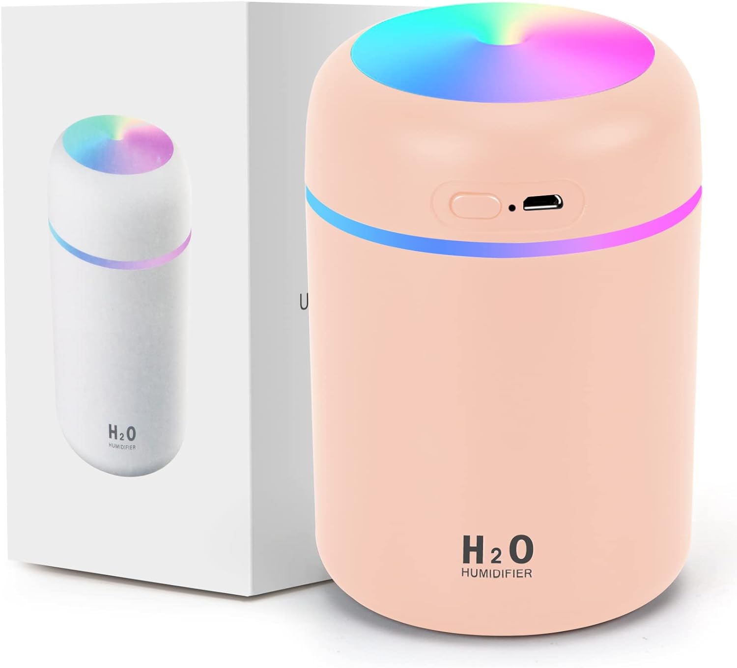 Colorful Cool Mini Humidifiers with LED Night Light, USB 300ml Mist Humidifiers for Car Office Room Bedroom, 26db Quiet Ultrasonic Humidifiers, Portable Diffuser for Essential Oils