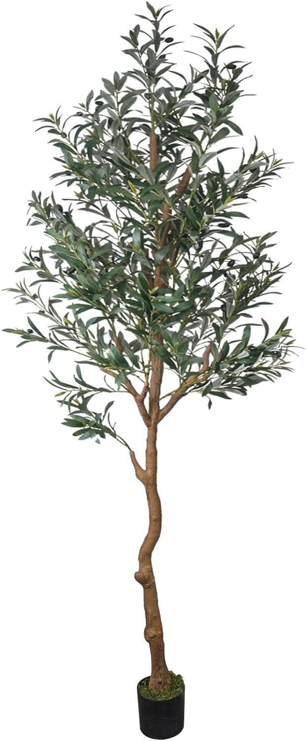 8FT (95'') Tall Artificial Olive Tree for Home Decor Indoor with Pot, Fake House Plants Home Decor Living Room, Floor Faux Plants Natural Artificial Tree