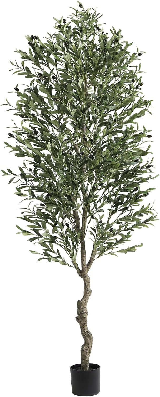 VIAGDO Olive Tree Artificial Indoor 7ft Tall Fake Potted Olive Silk Tree with Planter Large Faux Olive Branches and Fruits Artificial Tree for Home Office Living Room Decor Indoor, 2232 Leaves