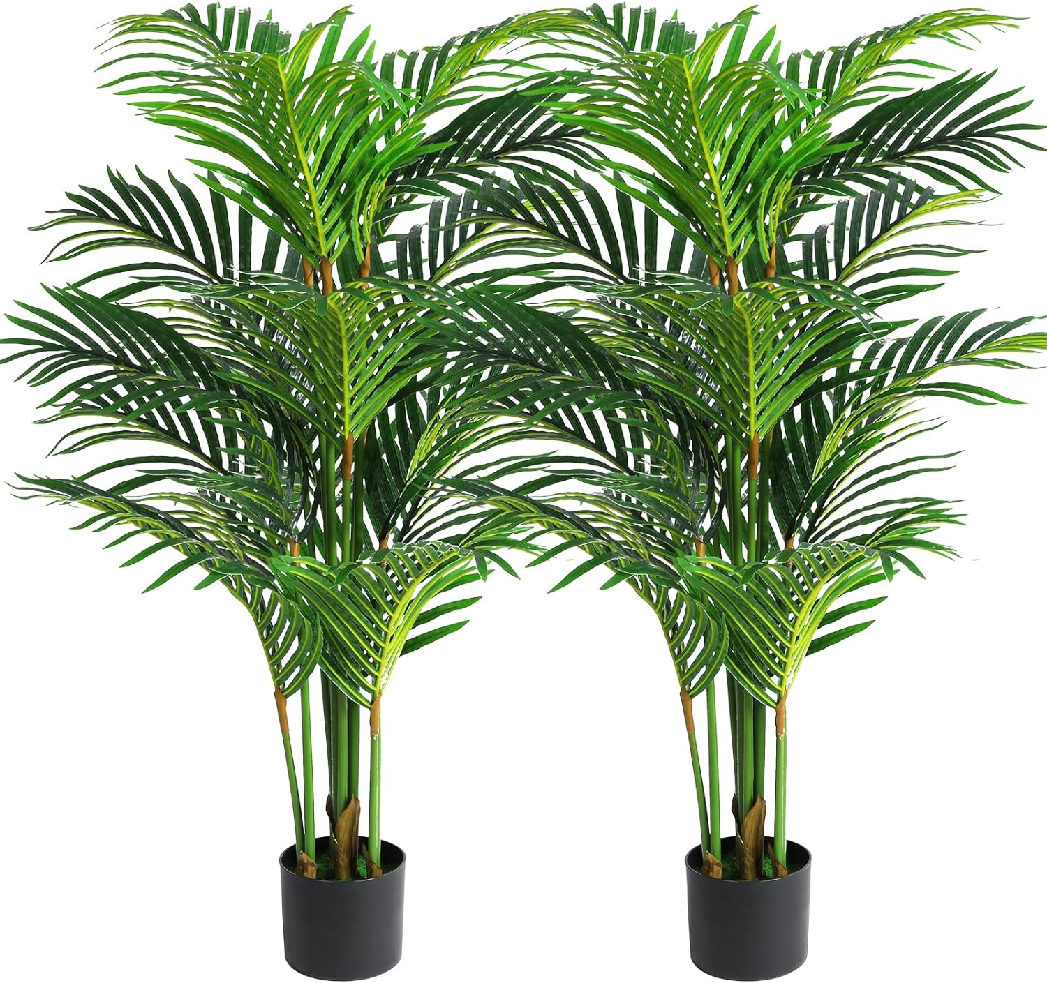 VIAGDO Artificial Areca Palm Tree 4ft Tall Fake Palm Tree Decor with 12 Trunks Faux Tropical Palm Silk Plant Potted Dypsis Lutescens Plants for Modern Home Office Floor Corner Decor Indoor, 2 Pack