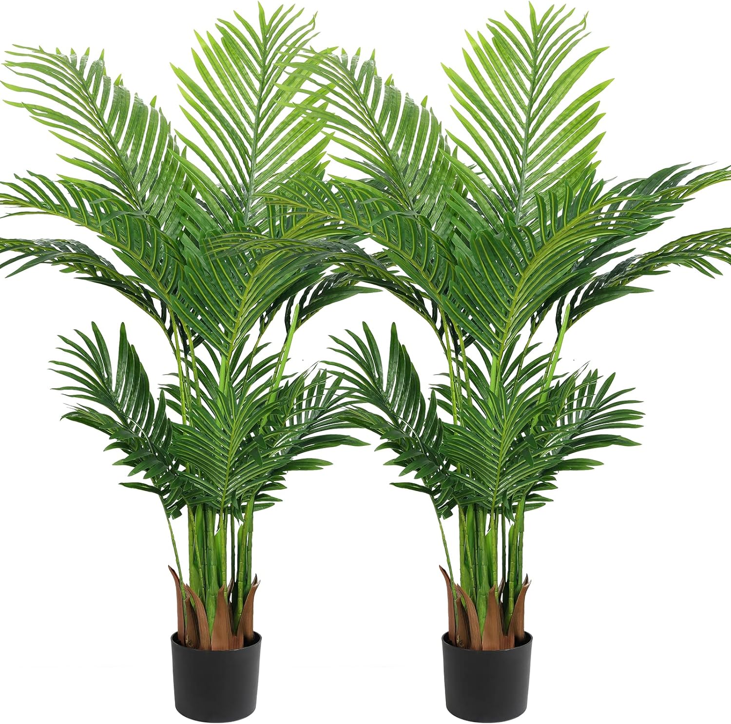 VIAGDO Artificial Kentia Palm Tree 4ft Tall Fake Palm Tree Decor with 15 Trunks Faux Tropical Palm Silk Plant Potted Dypsis Lutescens Plants for Modern Home Office Floor Corner Decor Indoor, 2 Pack