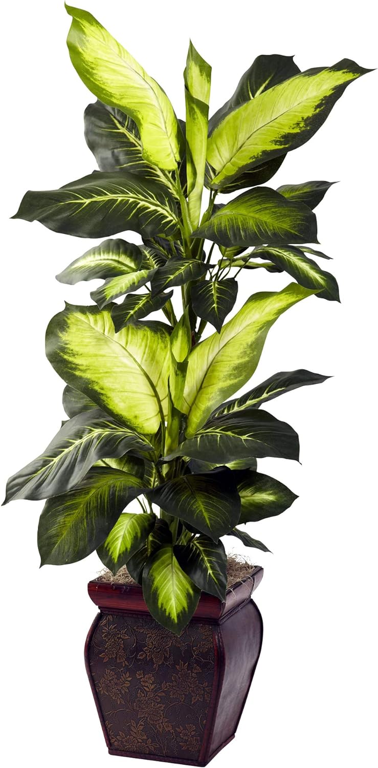 Nearly Natural Dieffenbachia with Decorative Planter Artificial Trees, 45in, Green, Golden