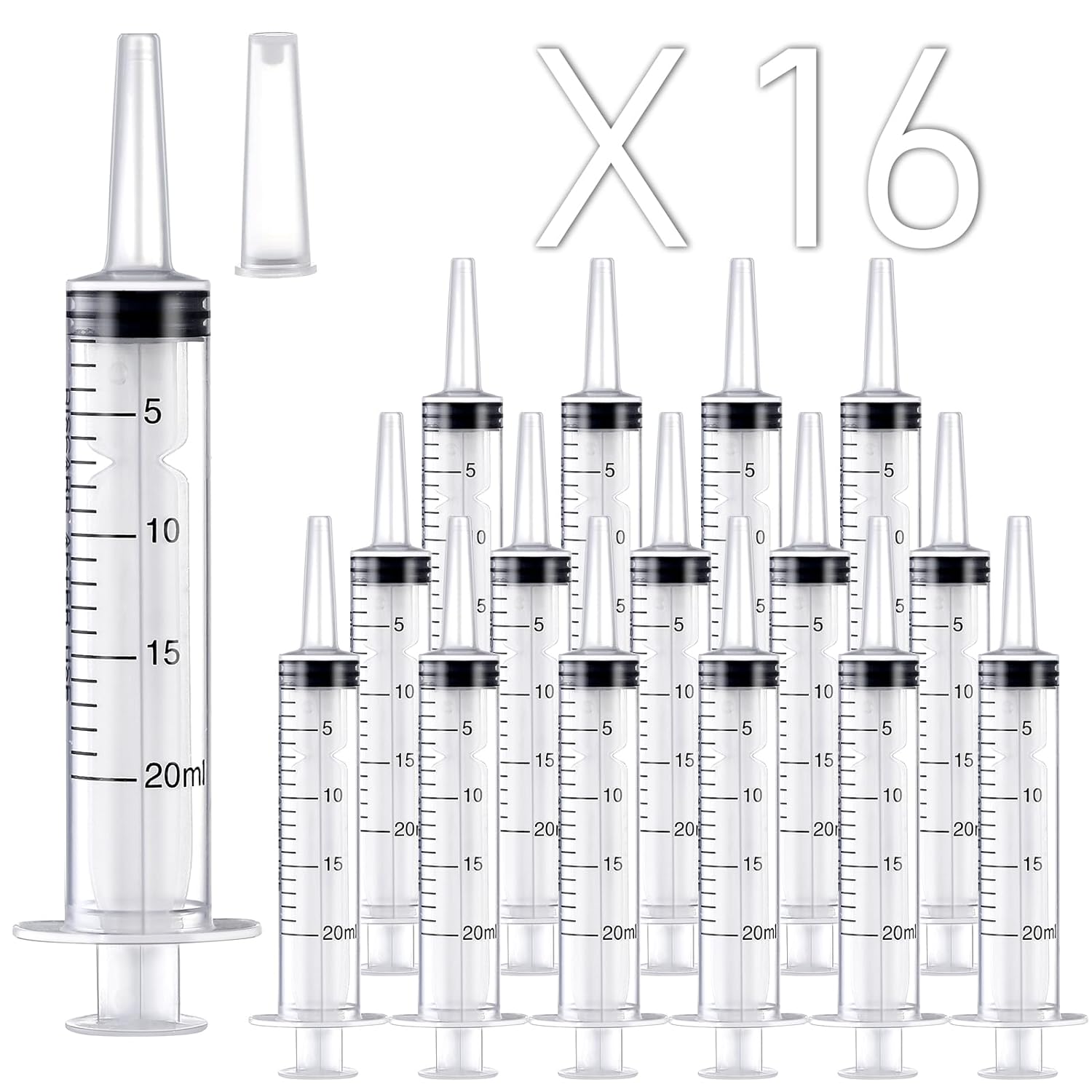 16 Pack 20ml Large Plastic Syringe, Catheter Tip Individually Sealed for Liquid, Sterile - Syringes Tools for Feeding Pets, Watering, Refilling, Measuring, Scientific Labs, Oil or Glue Applicatorc