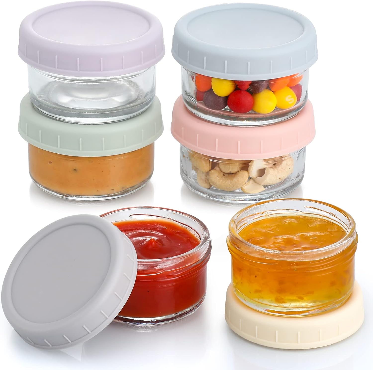 VITEVER [6 Pack] Salad Dressing Container To Go, 2.7 oz Glass Small Condiment with Lids, Dipping Sauce Cups Set, Leakproof Reusable for Lunch Box Work Trip.