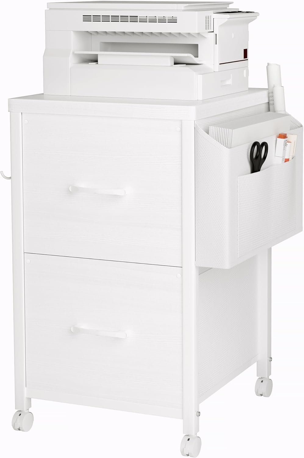 File Cabinet 2 Drawer on Wheels for Home Office, Two Drawer Small White Filing Cabinets Under Desk Printer Stand, A4 Letter Size Mobile Vertical