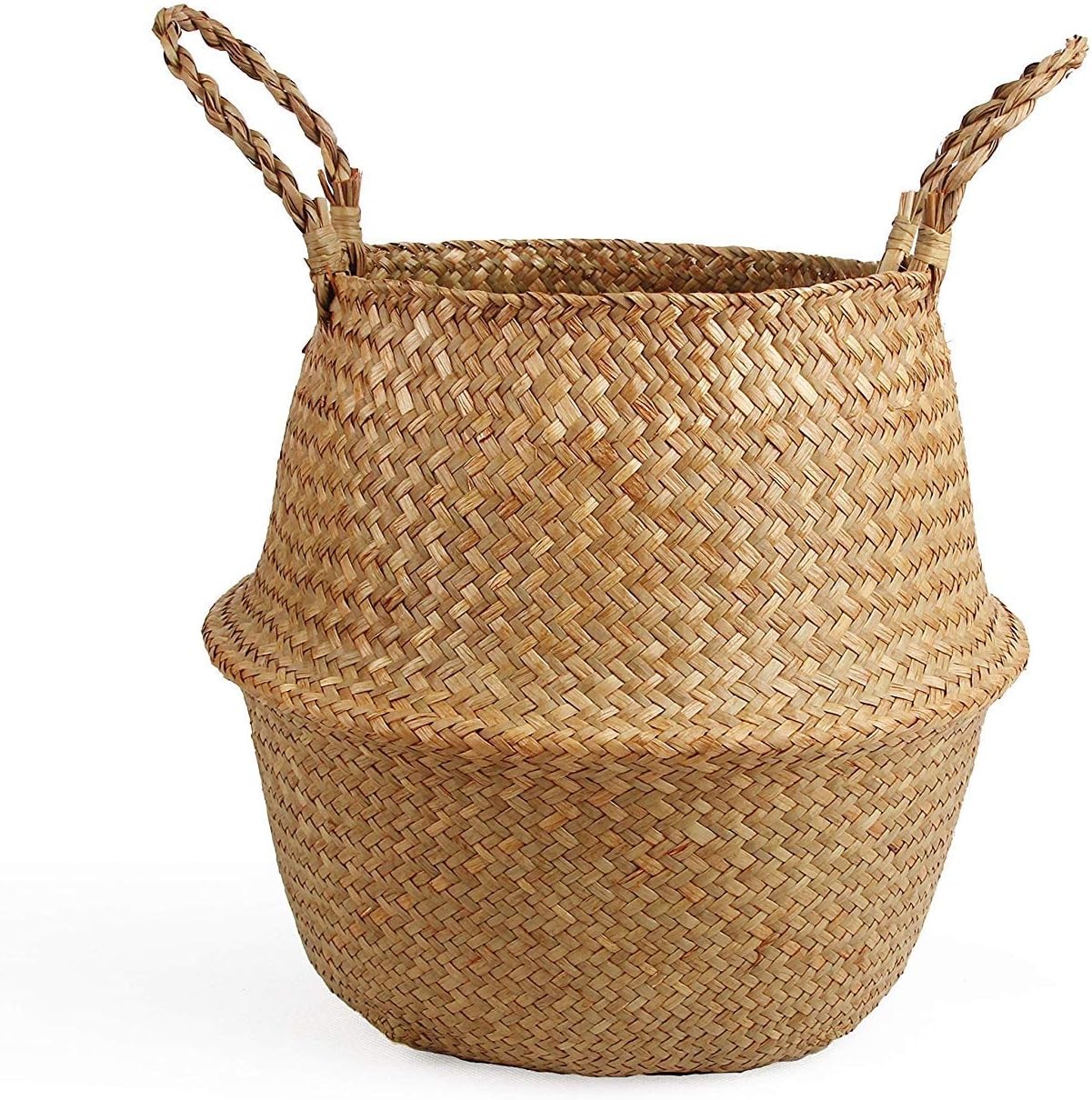 Woven Seagrass Belly Basket for Storage Plant Pot Basket and Laundry, Picnic and Grocery Basket (Small, Original)