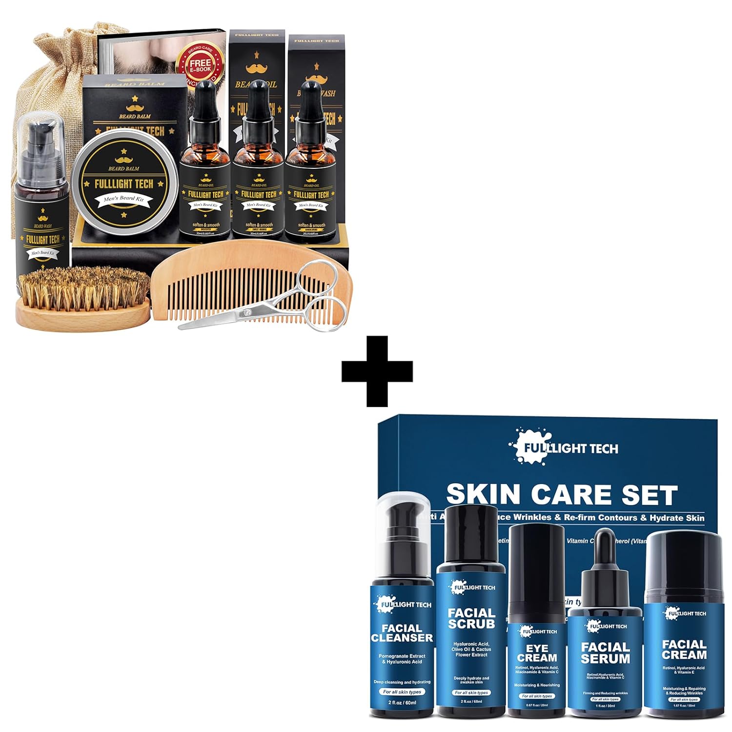 FULLLIGHT TECH Men Gifts for Christmas Bundle,Mens Beard Kit+Mens Skin Care Kit