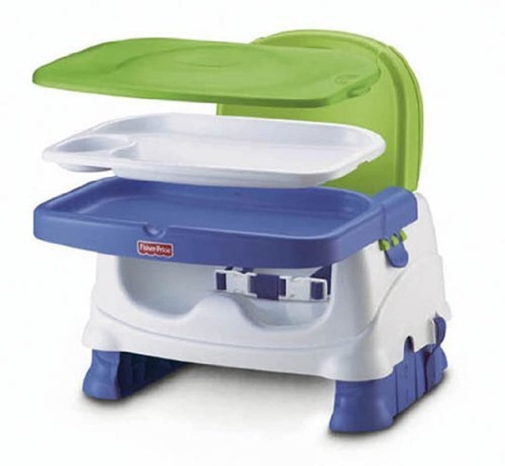 Fisher-Price Portable Baby & Toddler Dining Chair, Healthy Care Deluxe Booster Seat, Travel Gear with Dishwasher Safe Tray, Blue (Amazon Exclusive)