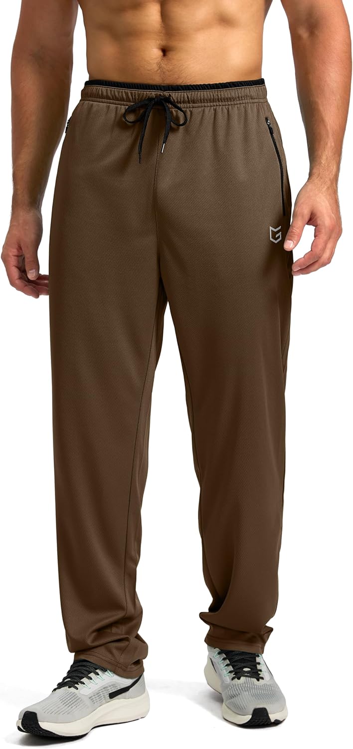 G Gradual Men' Sweatpants Open Bottom, Workout Pants with Zip Pockets Mesh Lightweight for Running, Athletic, Lounge