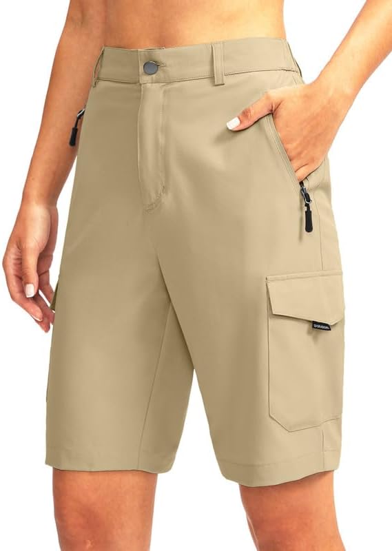 Women' 10 Hiking Golf Long Shorts with 5 Pockets Knee Length Lightweight Quick Dry Cargo Bermuda Shorts for Women