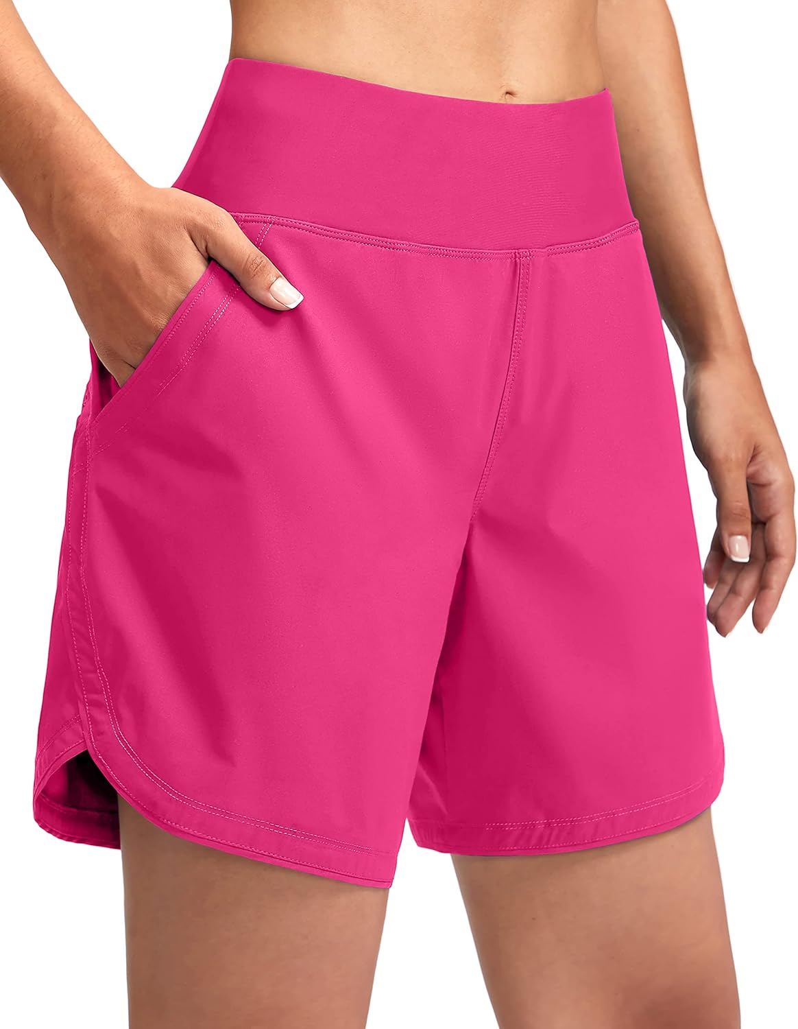 G Gradual Women' 7 Quick Dry Swim Board Shorts Swimming Bottoms High Waisted Beach Shorts for Women with Liner Pockets