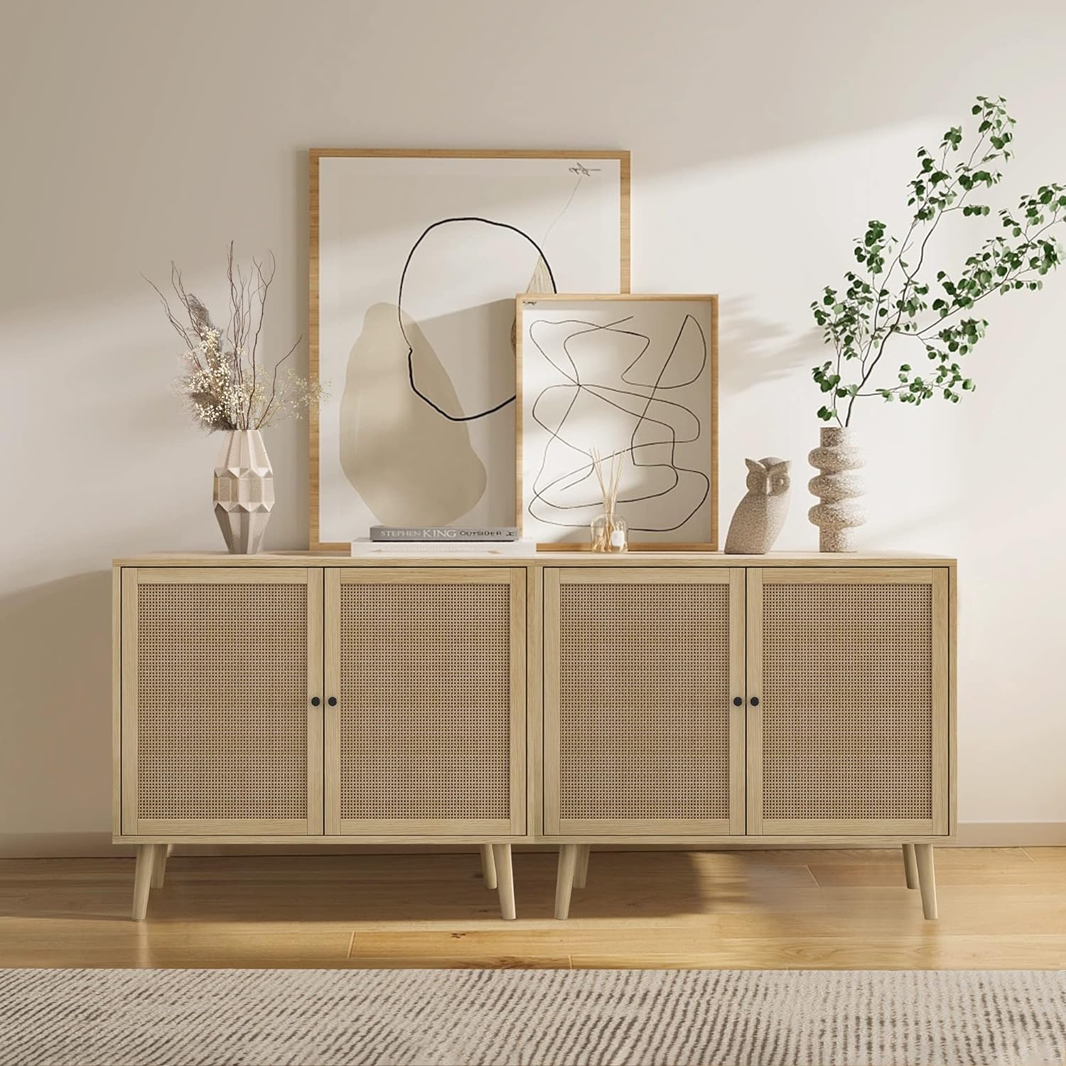 ORRD Sideboard Buffet Cabinet, Wide Kitchen Storage Cabinet with Rattan Doors and Adjustable Shelves, Accent Home Furniture for Living Room, Bedroom (Natural)