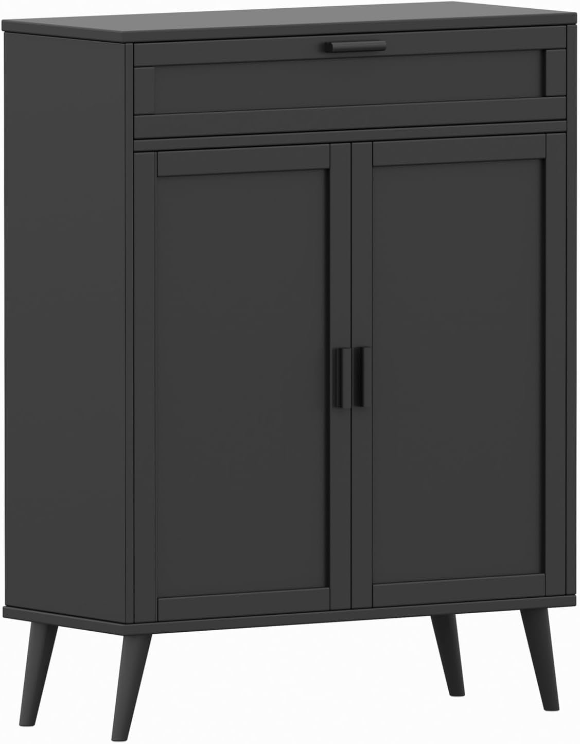 Rovaurx Accent Floor Storage Cabinet with 2 Doors, Bathroom Cabinet with Large Drawer, Freestanding Storage Cabinet Organizer, Black BMGZ107H