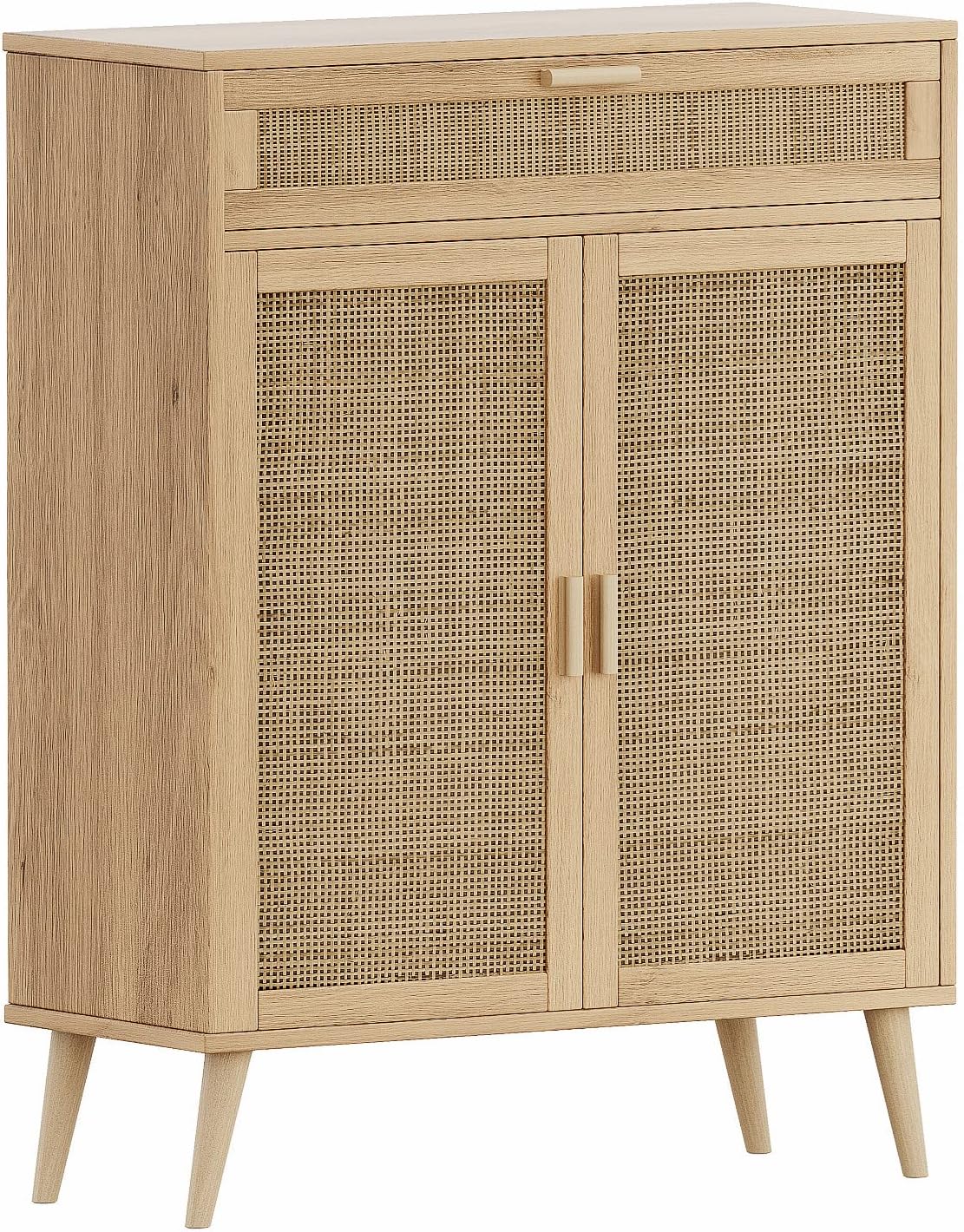 Rovaurx Accent Floor Storage Cabinet with Rattan Doors, Bathroom Cabinet with Large Drawer, Freestanding Storage Cabinet Organizer, Natural BMGZ107M