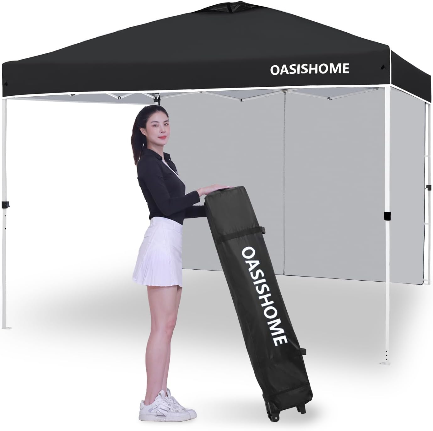 Pop-up Gazebo Instant Portable Canopy Tent 10'x10', with 1 Sidewall, Wheeled Bag, for Outdoor/Beach Parties and Trade Shows (10FTx10FT, Black)