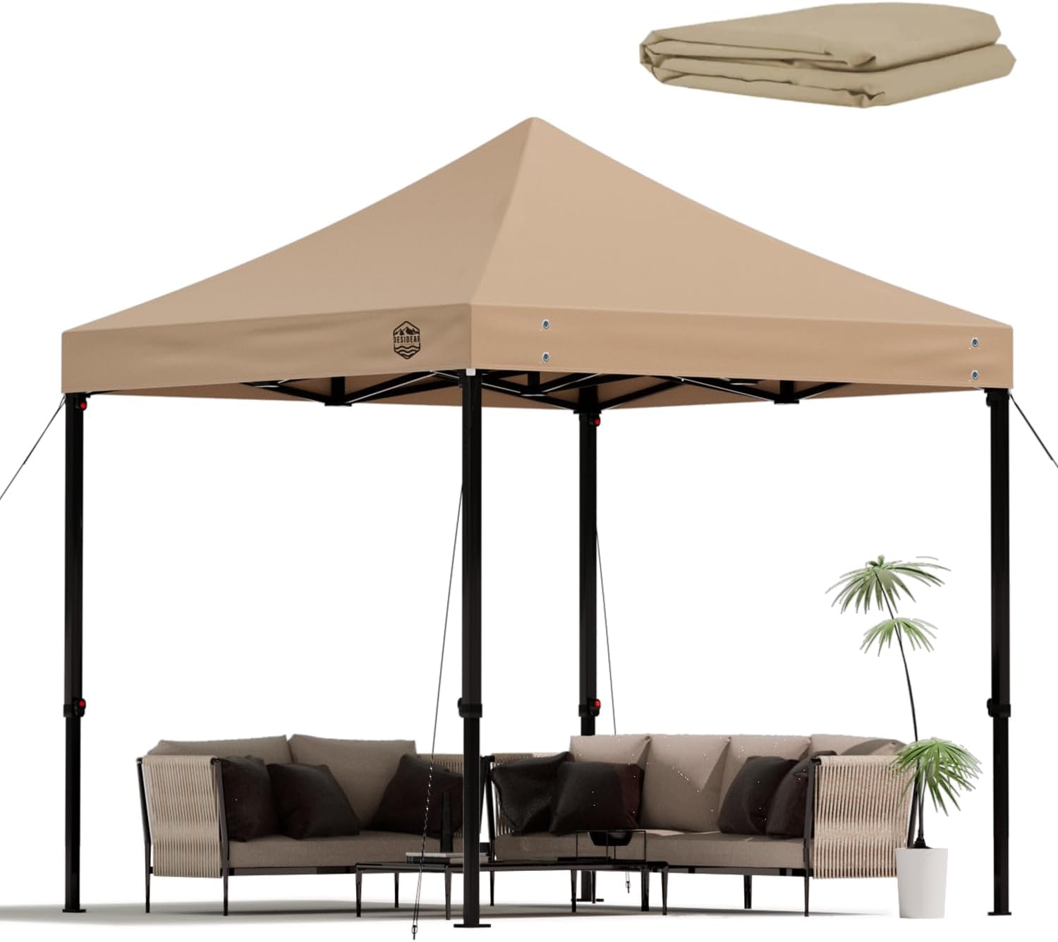 10x10 Pop Up Canopy Replacement Top,10x10 Canopy Replacement Top Waterproof UV Protection, Outdoor Tent Cover for Backyard/Patios/Parties/Camping Sun Shade Heavy Duty (10x10, Khaki)