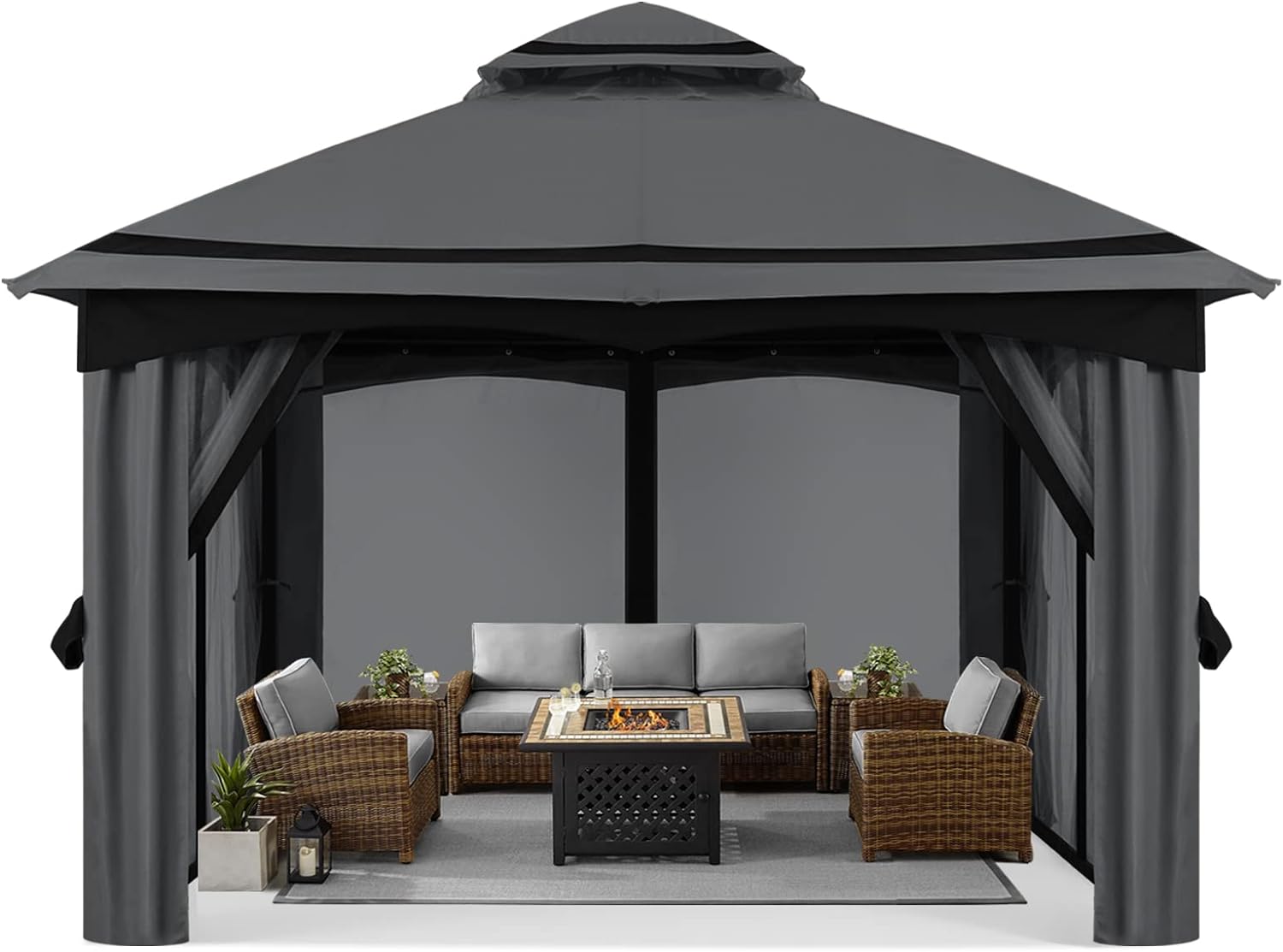 MASTERCANOPY 10x10FT Outdoor Patio Gazebo with Mosquito Netting for Backyard, Patio, Garden Dark Grey