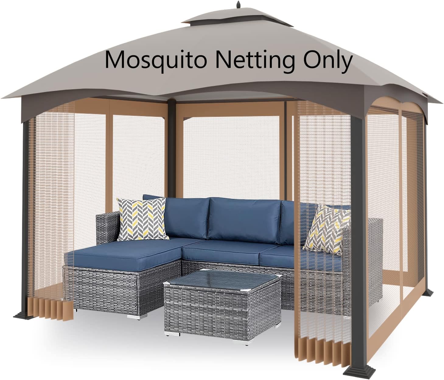 10'x12' Gazebo Replacement Mosquito Netting 4-Panel Patio Screen Walls with Zipper (Khaki)