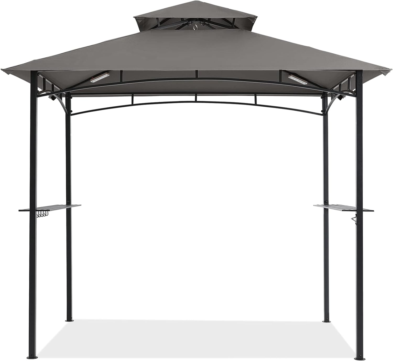 COOSHADE 8'x 5' Grill Gazebo Double Tiered Outdoor BBQ Gazebo Canopy with LED Light (Gray)