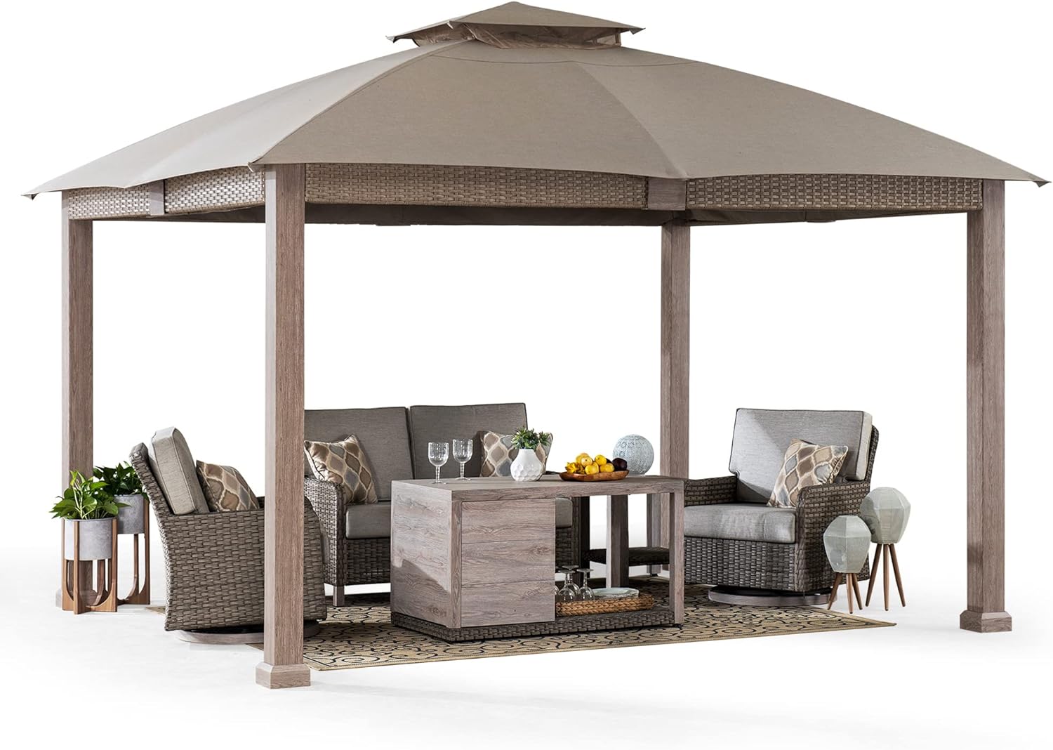 Sunjoy 11 ft. x 13 ft. Gazebo with Sunbrella Shade Fabric Canopy Roof, Outdoor Patio Steel Frame 2-Tier Soft Top Gazebo with All Aluminum Posts,5 Years Non-Fading