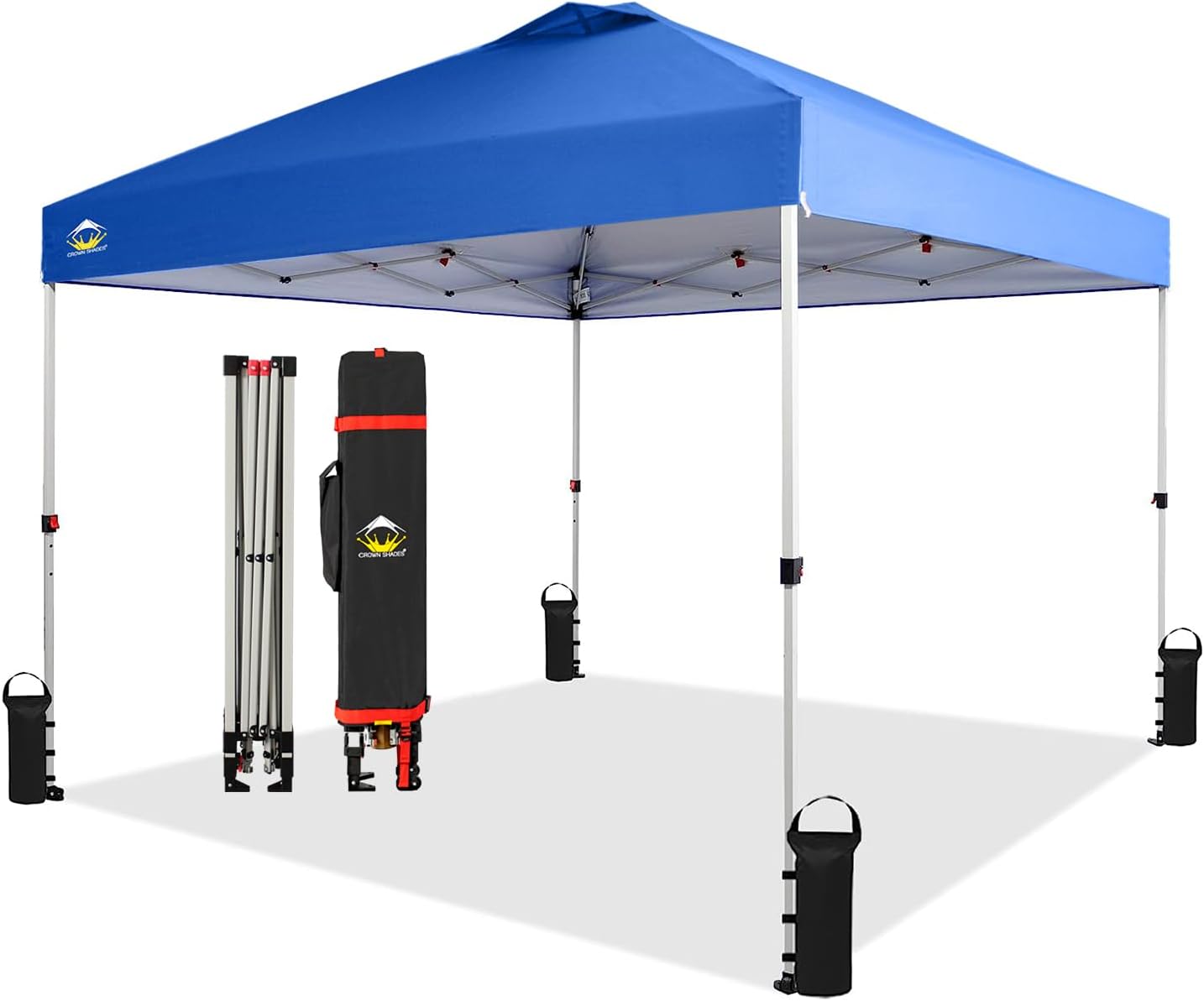 Crown Shades 10x10 Pop up Canopy Outside Canopy, Patented One Push Tent Canopy with Wheeled Carry Bag, Bonus 8 Stakes and 4 Ropes, Blue