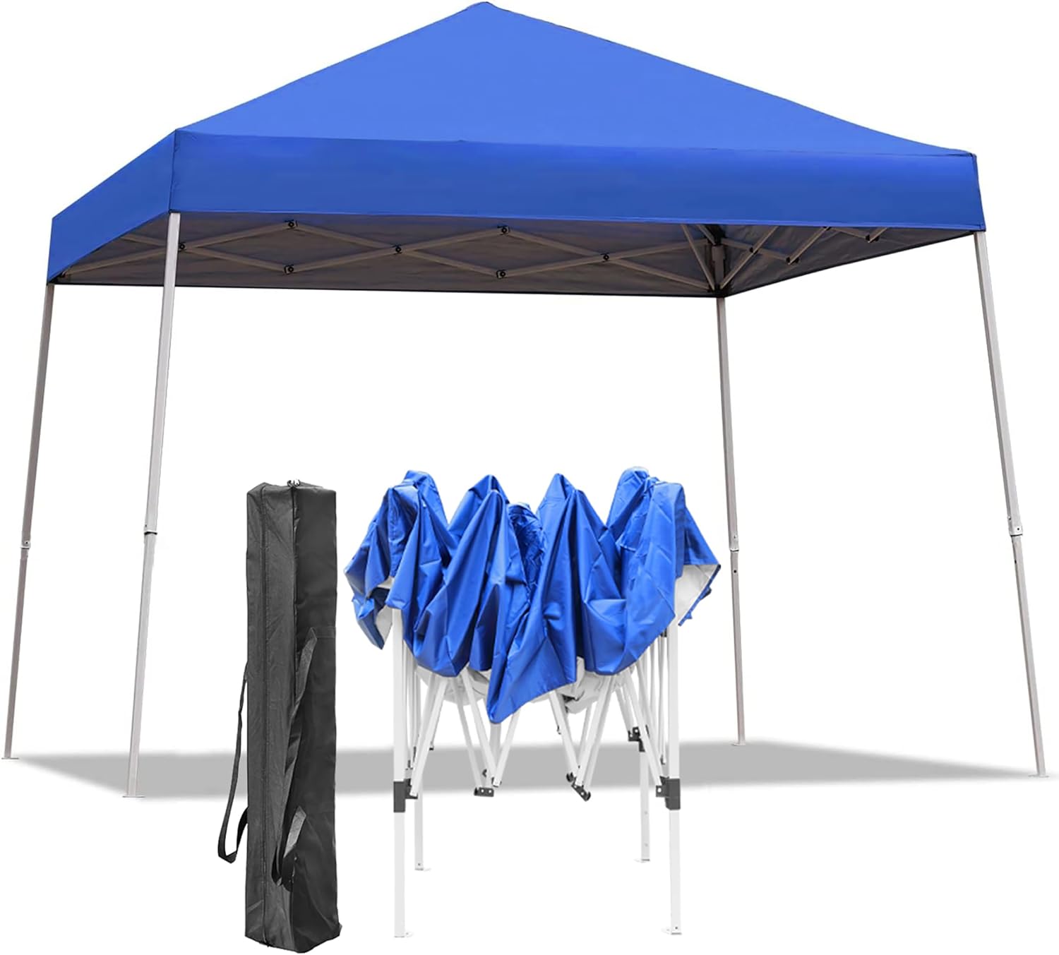 10X10 FT Pop Up Canopy Tent, Outdoor Instant Slant Legs Gazebo Shelter with Carrying Bag Portable for Patio Deck Garden and Beach - 8X8 Canopy Top Blue