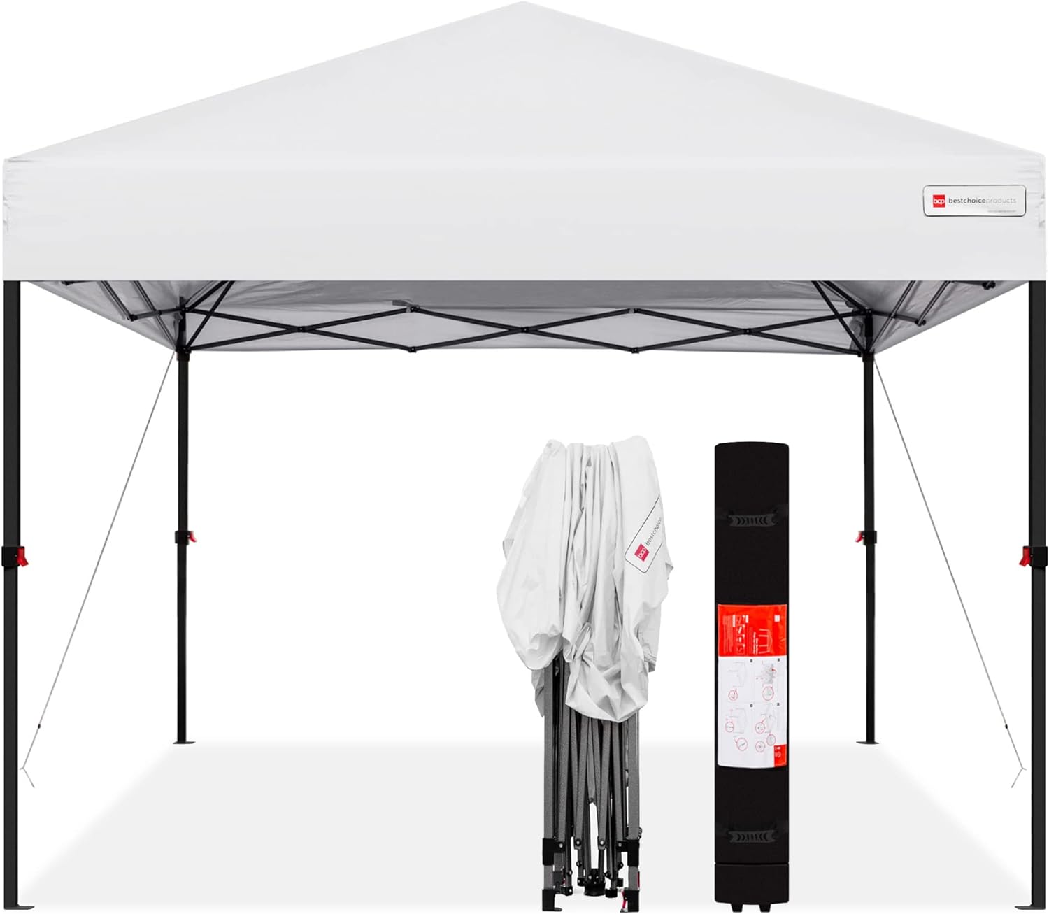 Best Choice Products 10x10ft 1-Person Setup Pop Up Canopy Tent Instant Portable Shelter w/ 1-Button Push, Straight Legs, Wheeled Carry Case, Stakes - White