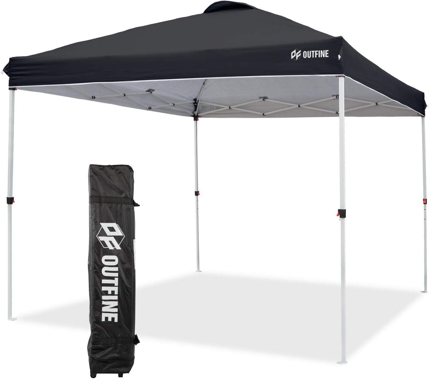 OUTFINE Pop-up Canopy 10x10 Patio Tent Instant Gazebo Canopy with Wheeled Bag,Canopy Sandbags x4,Tent Stakesx8 (Black, 10 * 10FT)