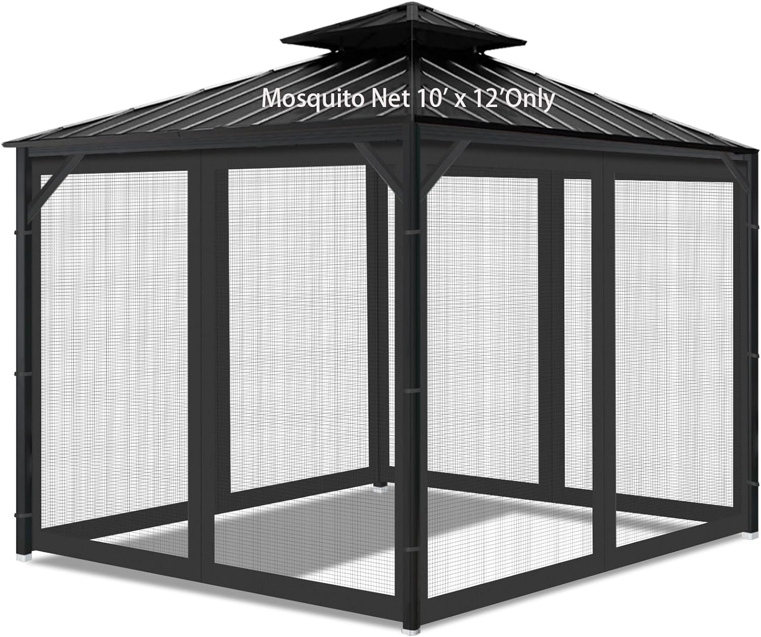 Gazebo Universal Replacement Mosquito Netting, 10' x 12' Outdoor Mesh Netting Screen 4-Panel Sidewall with Zipper for Patio Canopy Garden Porch Pergolas and Backyard, Black(Mosquito Net Only)