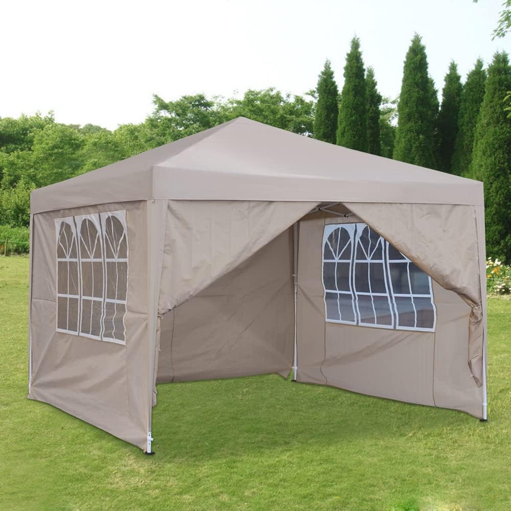 Panana Pop Up Outdoor Gazebo Marquee 10''x10'' Garden Awning Tent Folding Canopy with 4 Sidewall and Carrying Bag for Festival Wedding Party 3MX3M (3x3m, Beige)