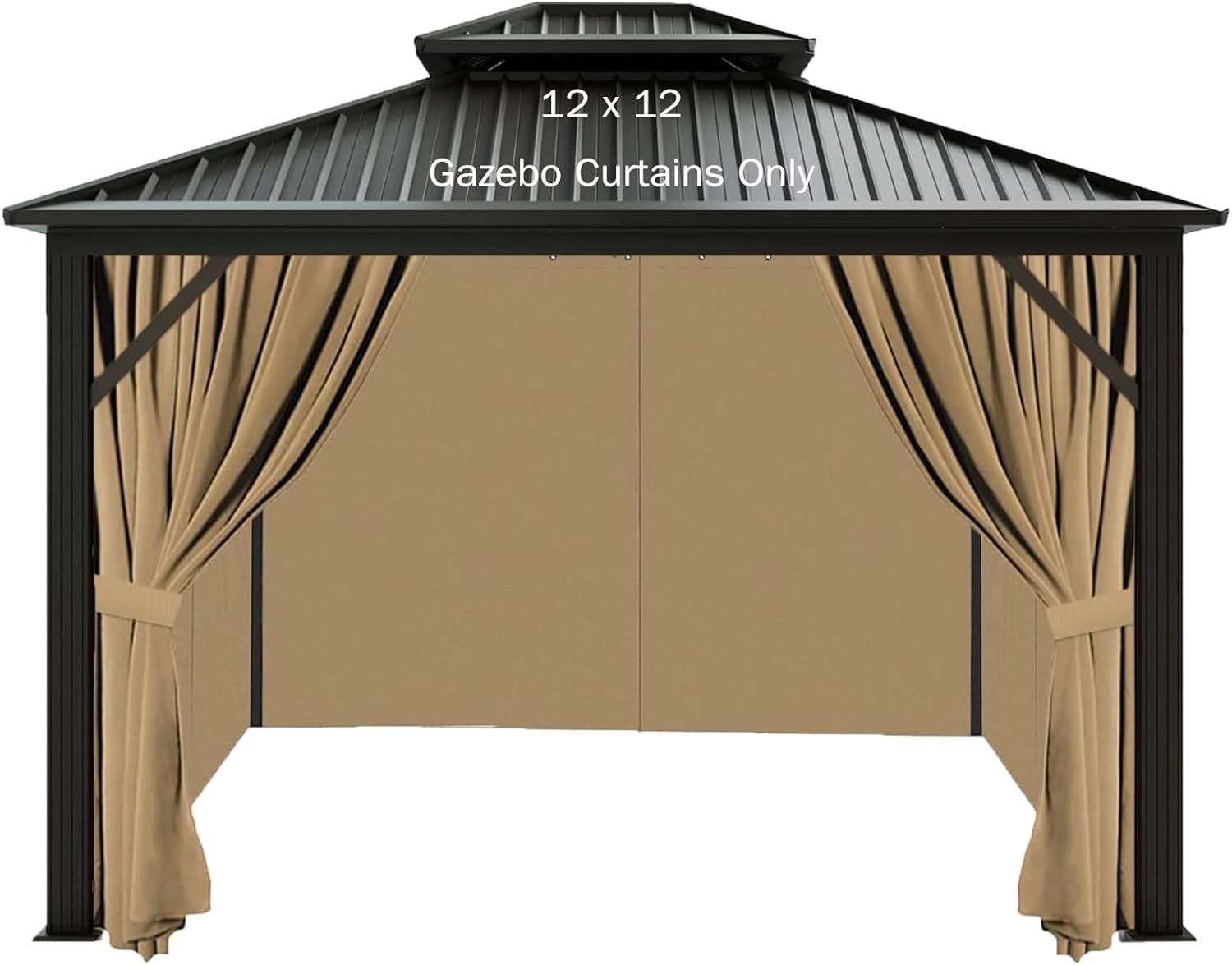 12'x12' Gazebo Curtains Outdoor Waterproof, Khaki Universal Replacement Curtain 4-Panels, Sidewalls with Zipper for Garden, Patio, Yard (Only Curtains)