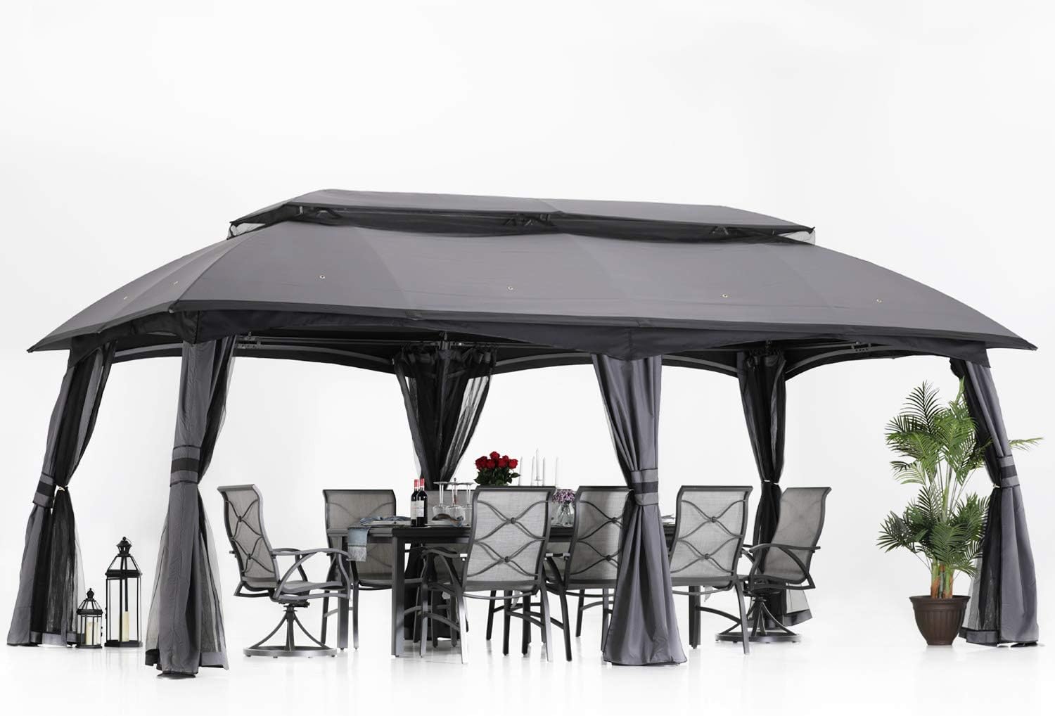 ABCCANOPY 10x20 Outdoor Gazebo - Patio Gazebos with Mosquito Netting and Double Roof for Backyard, Garden or Lawn (Dark Grey)