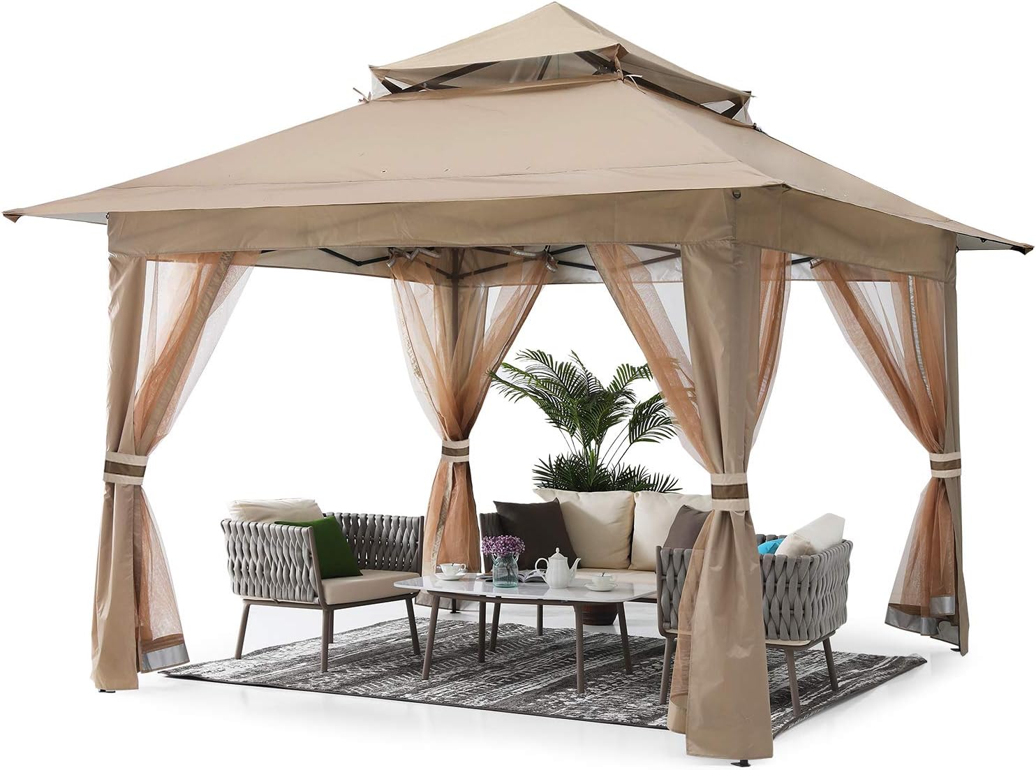 ABCCANOPY Pop Up Gazebo 13x13 - Outdoor Canopy Tent with Mosquito Netting for Patio Garden Backyard (Khaki)