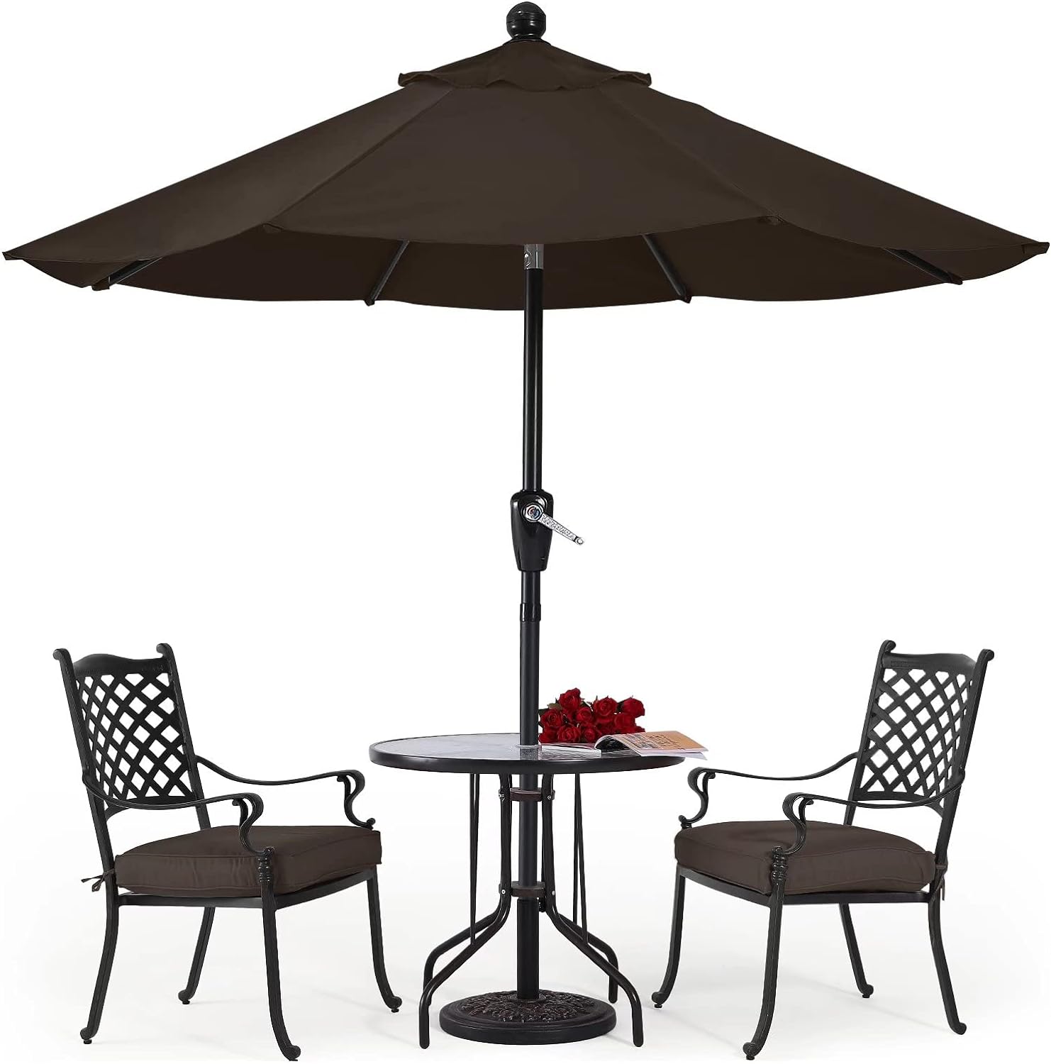 ABCCANOPY 10FT Patio Umbrella - Outdoor Waterproof Table Umbrella with Push Button Tilt and Crank, 8 Ribs UV Protection Pool Umbrella for Garden, Lawn, Deck & Backyard (Brown)