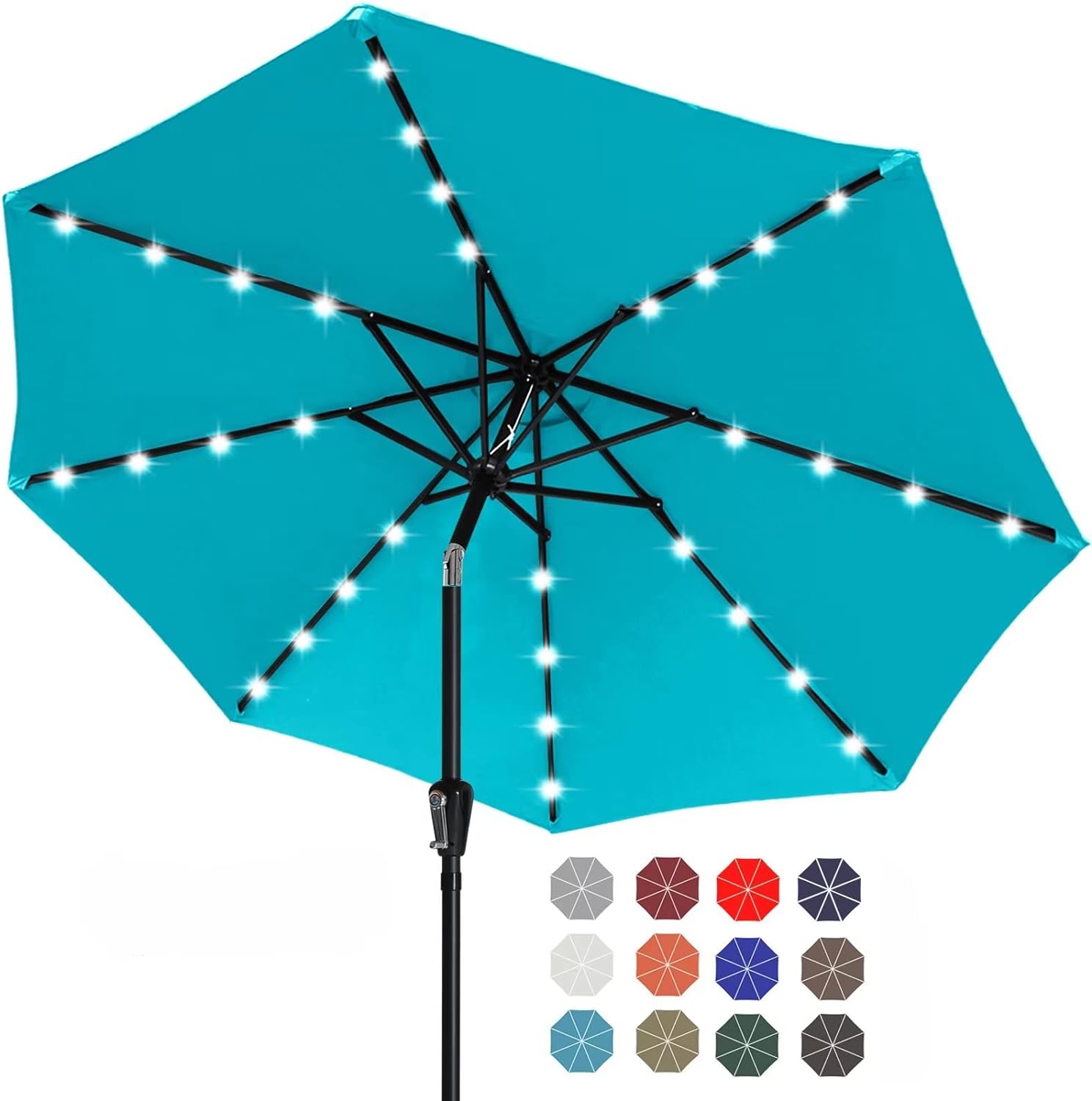 ABCCANOPY Durable Solar Led Patio Umbrellas with 32LED Lights 9FT (Turquoise)