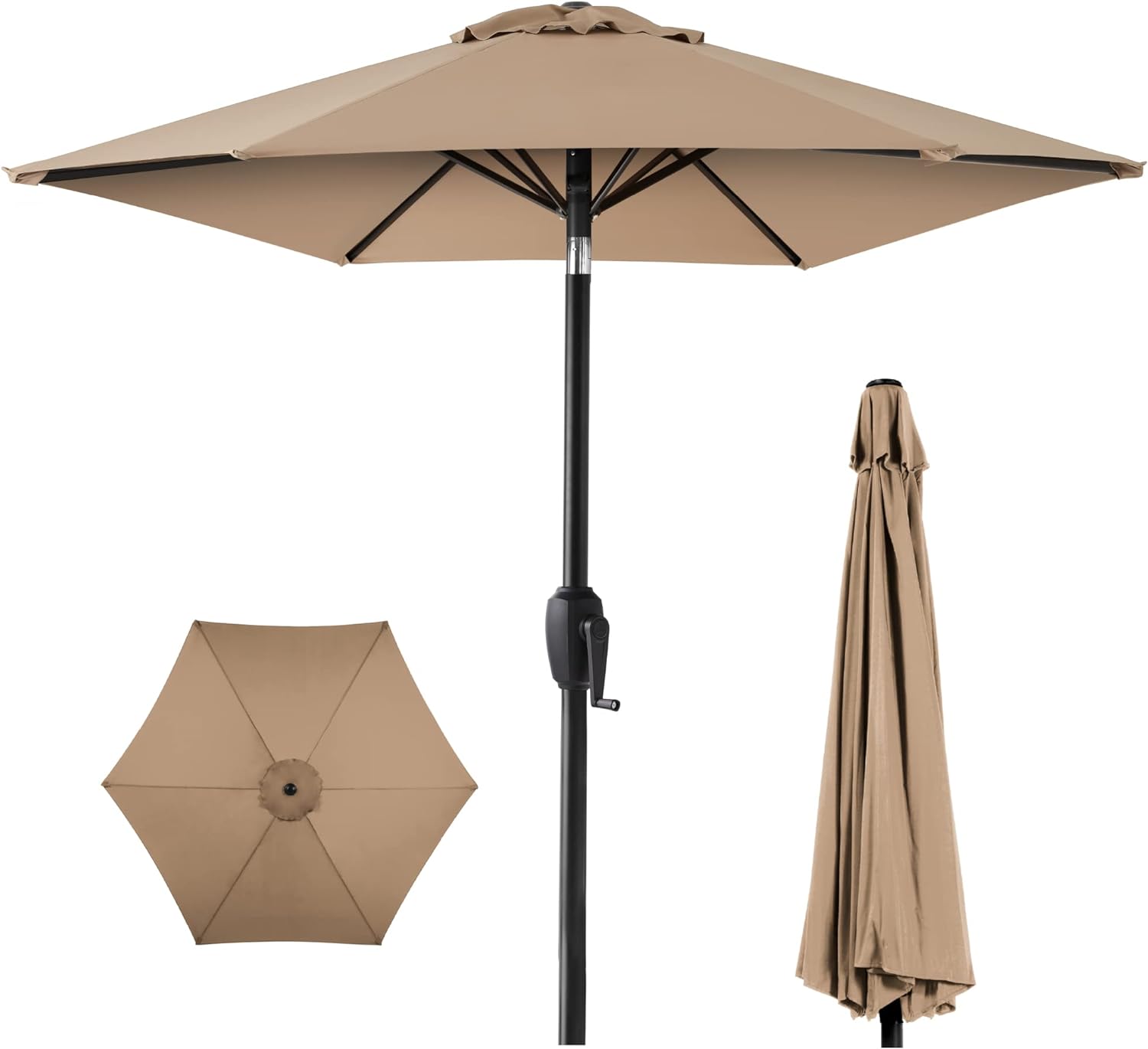 Best Choice Products 7.5ft Heavy-Duty Round Outdoor Market Table Patio Umbrella w/Steel Pole, Push Button Tilt, Easy Crank Lift - Tan