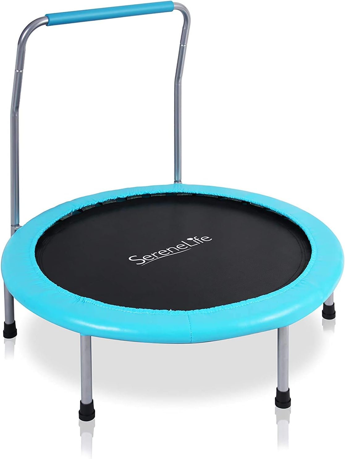 SereneLife 36 Inch Portable Fitness Trampoline  Sports Trampoline for Indoor and Outdoor Use  Professional Round Jumping Cardio Trampoline  Safe for Kid w/Padded Frame Cover and Handlebar