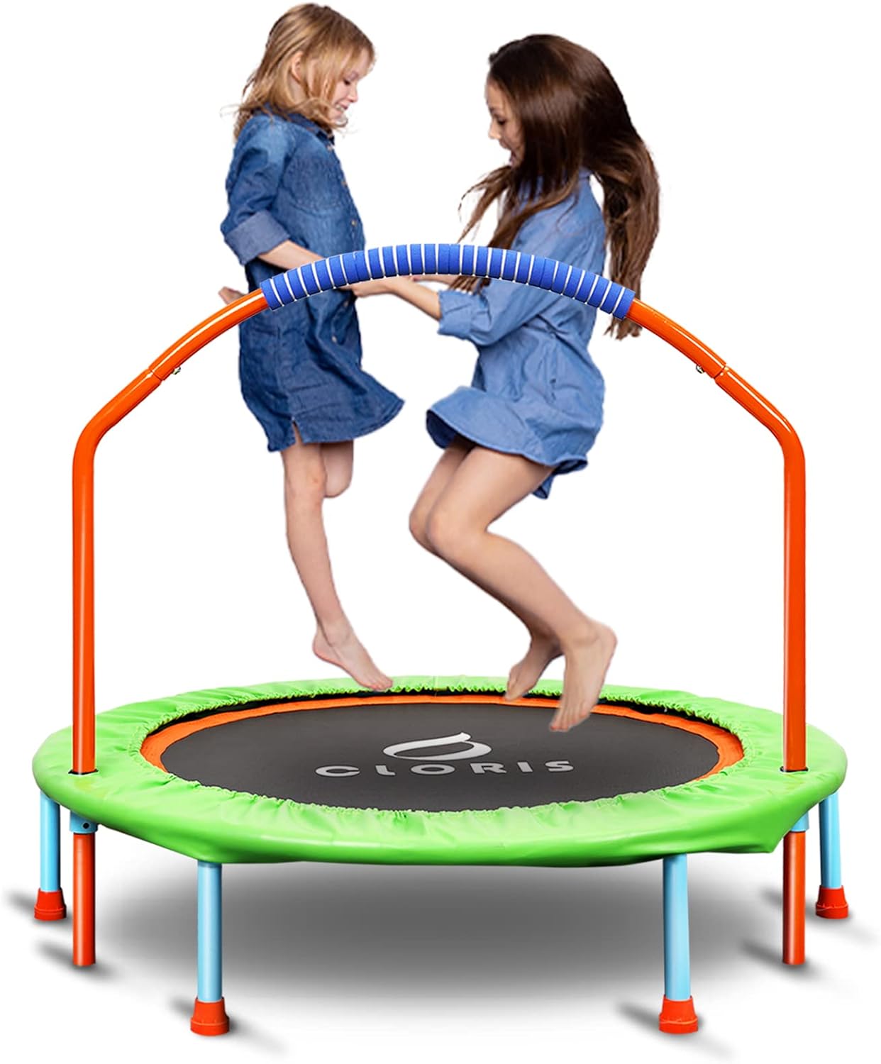 CLORIS 38in/40in Folding Trampoline Mini Rebounder Fitness Trampoline with Adjustable Foam Handle for Kids/Adult, with safty Padded Cover Best Gift for Kids/Adult