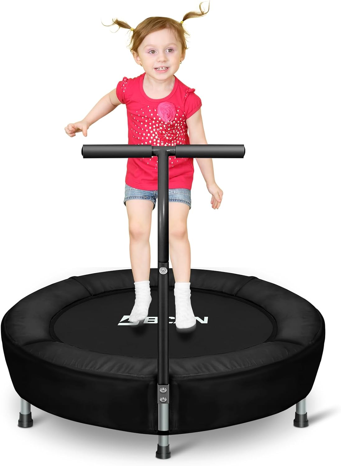 BCAN 36'' Mini Folding Ages 2 to 5 Toddler Trampoline with Handle for Kids, Two Ways to Assemble The Handle, Indoor/Garden Toddlers Trampoline with Super Safe Cover for Toddlers