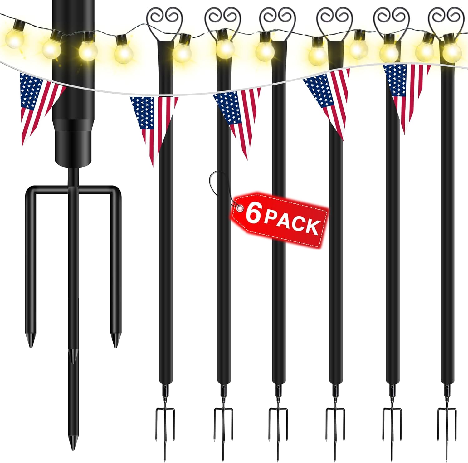 Sandinrayli String Light Poles for Outside, Poles for Outdoor Christmas String Lights,9 Ft Black Light Poles for Hanging Patio String Lights Waterproof, String Light Pole Stand for Backyard(6 Pack)